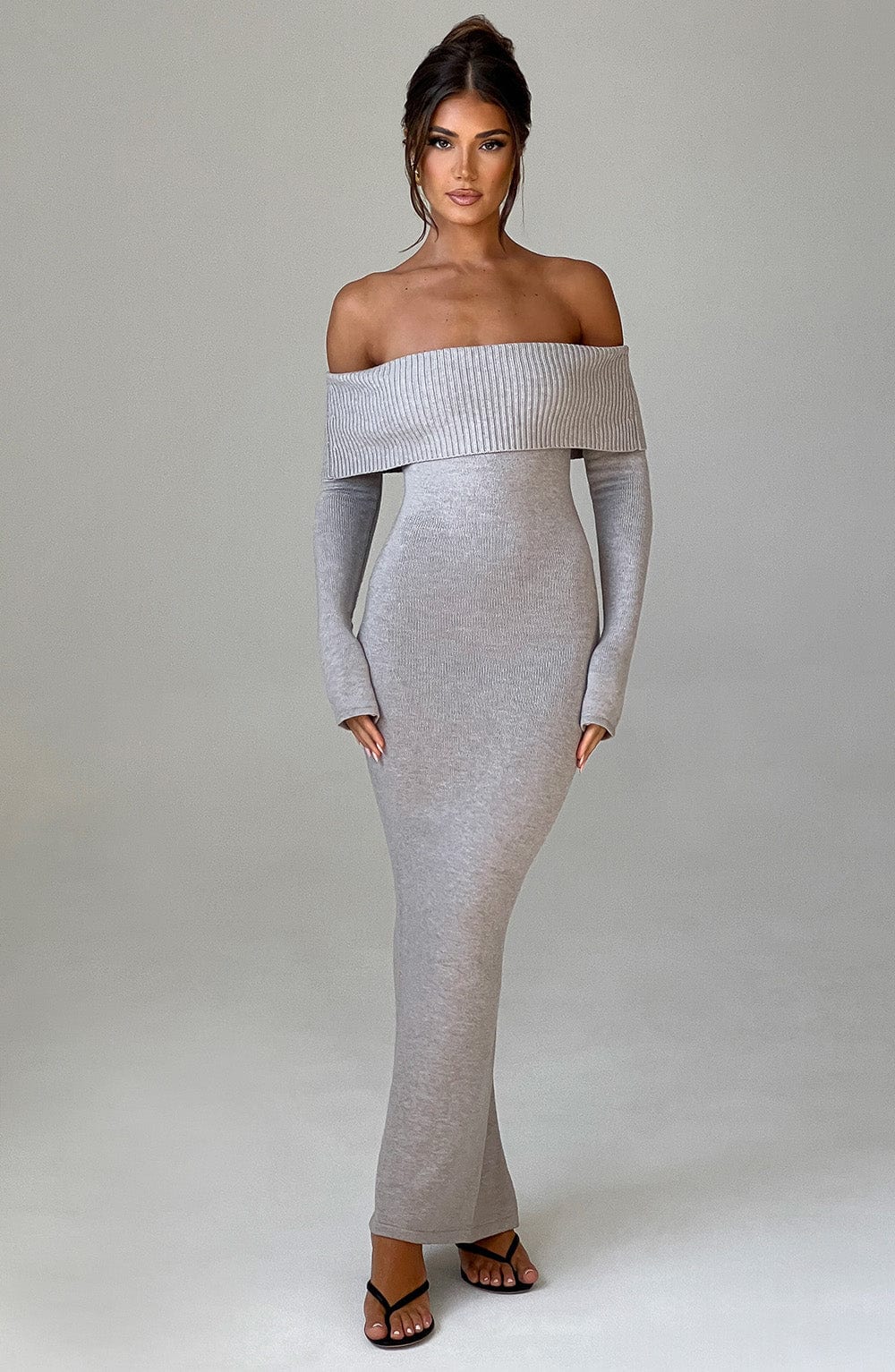 BEVERLEY KNIT MAXI DRESS - LIGHT GREY MARL