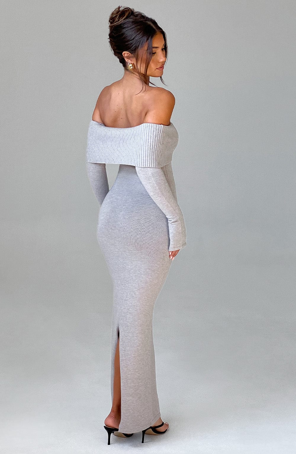 BEVERLEY KNIT MAXI DRESS - LIGHT GREY MARL