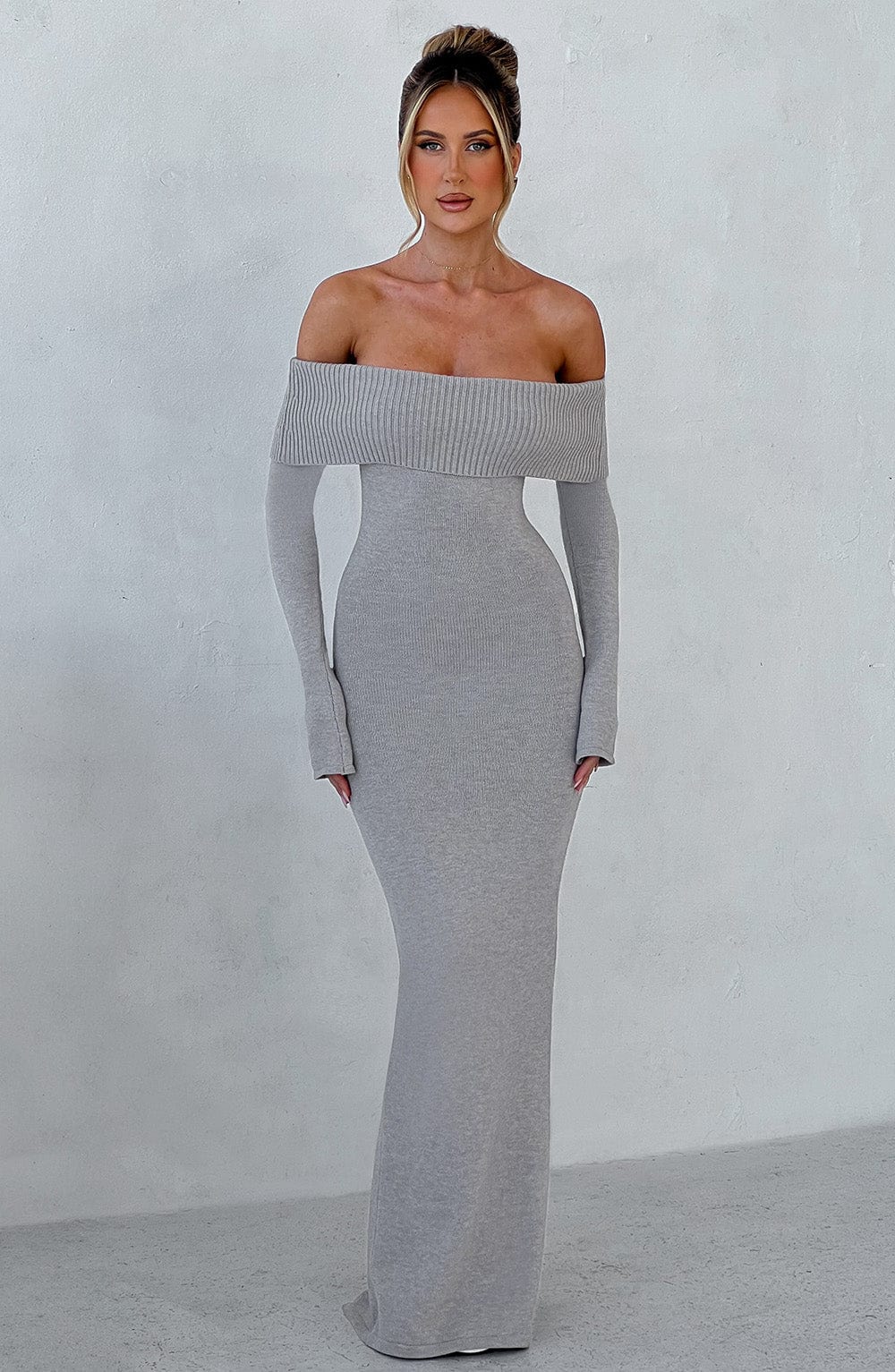 BEVERLEY KNIT MAXI DRESS - LIGHT GREY MARL
