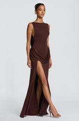 BRUNA MAXI DRESS - PLUM BROWN