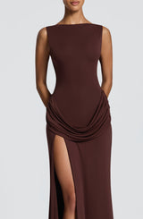 BRUNA MAXI DRESS - PLUM BROWN