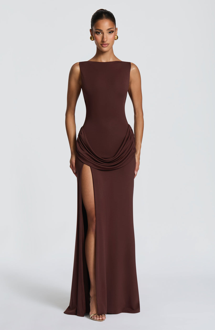VESTIDO LARGO BRUNA - MARRÓN CIRUELA