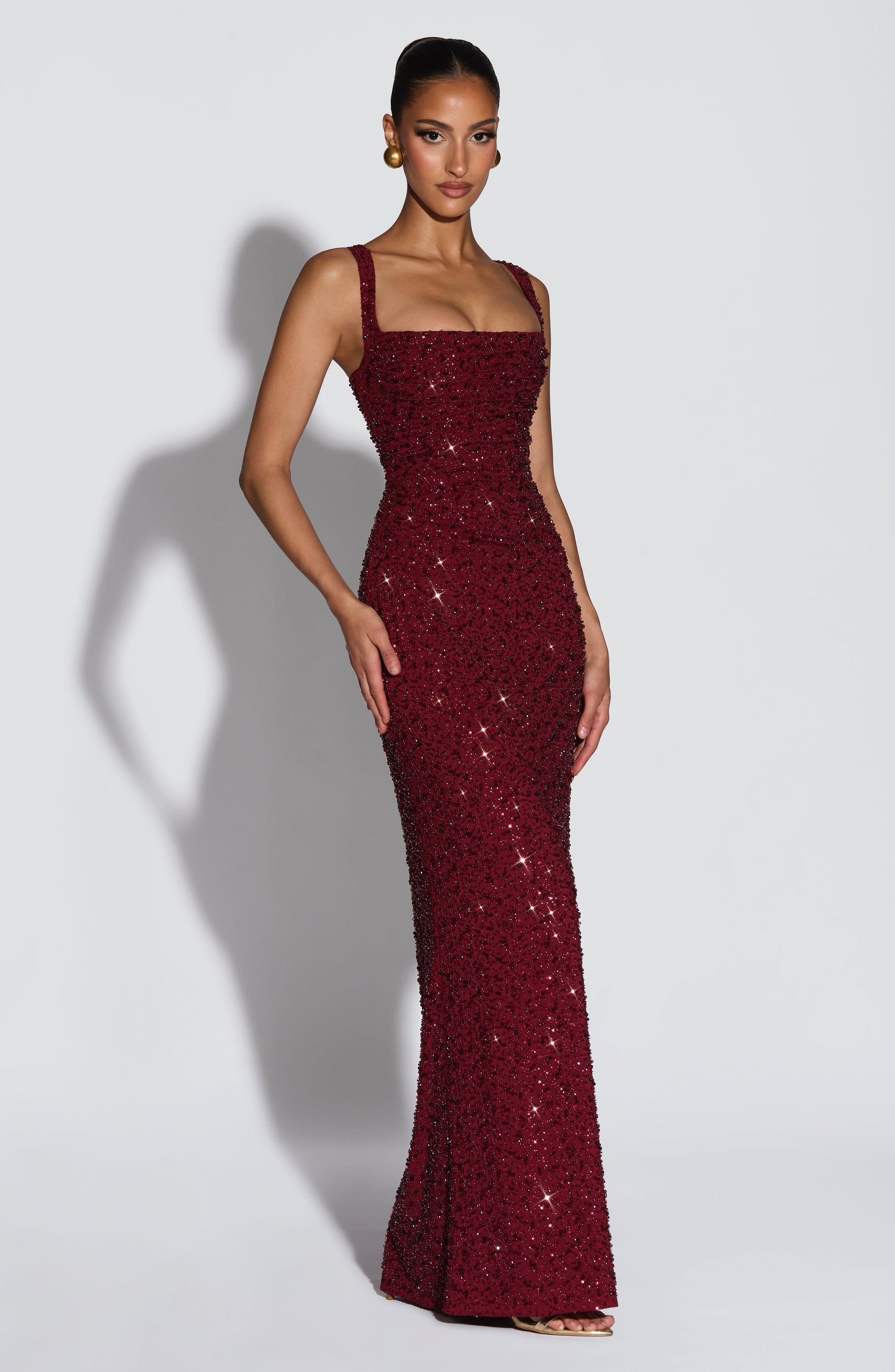 CALANTHE MAXI DRESS - BURGUNDY SPARKLE