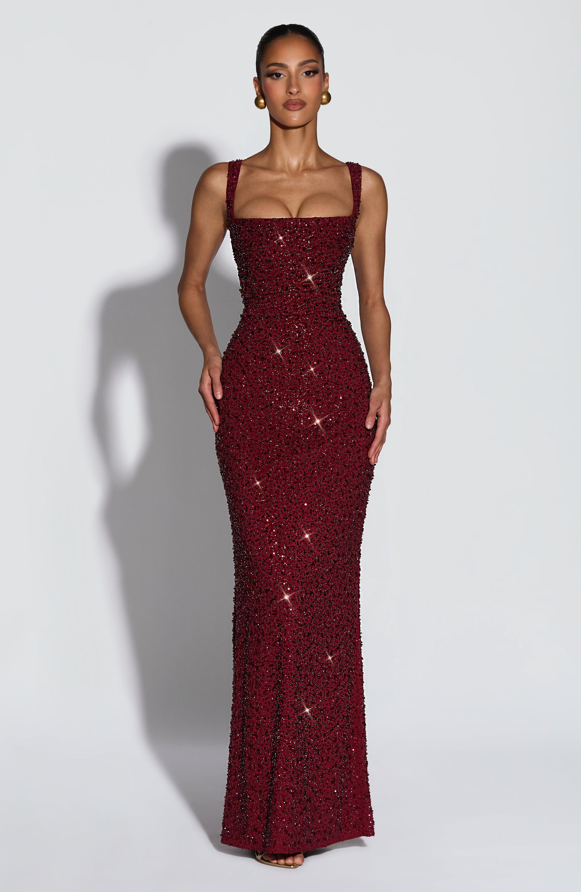 CALANTHE MAXI DRESS - BURGUNDY SPARKLE