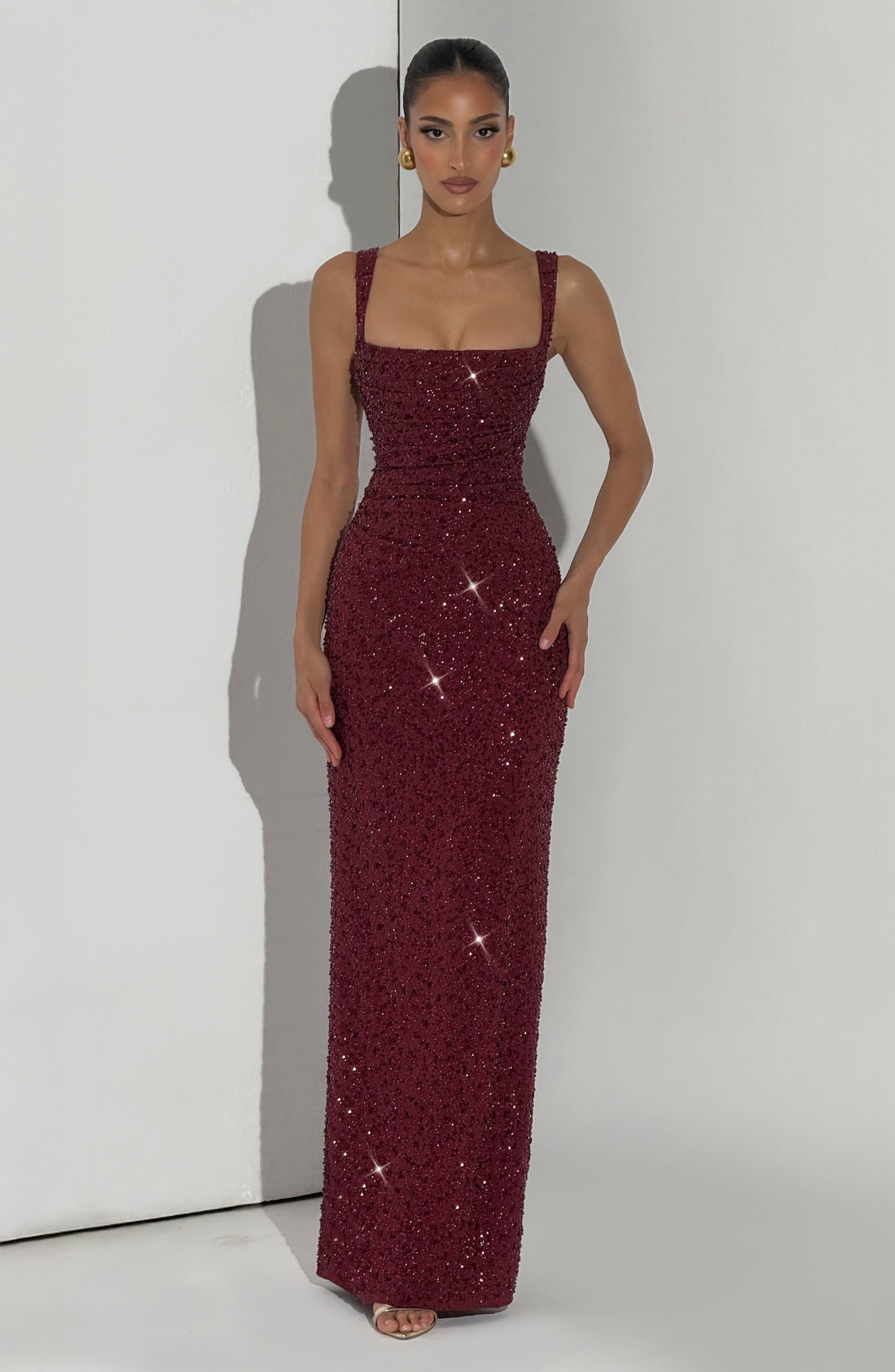 CALANTHE MAXI DRESS - BURGUNDY SPARKLE