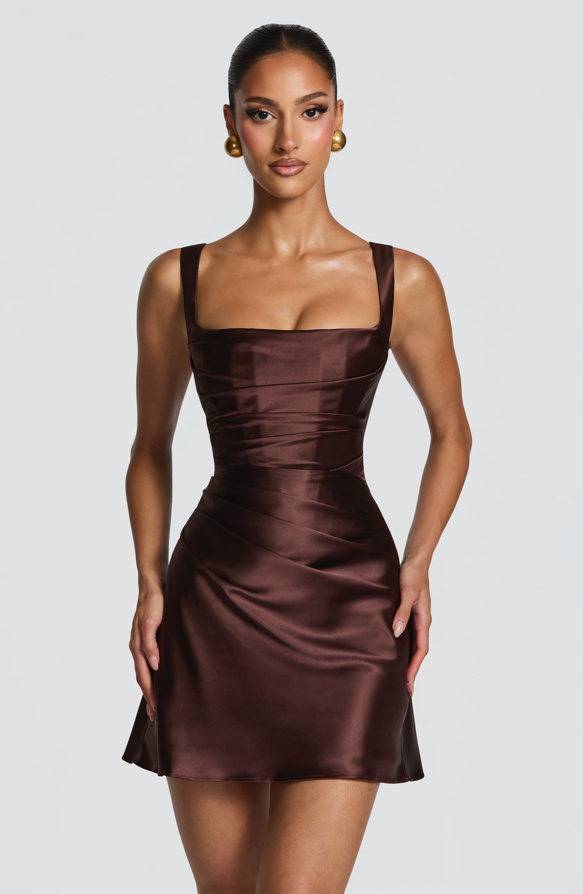 CALANTHE MINI DRESS - PLUM BROWN