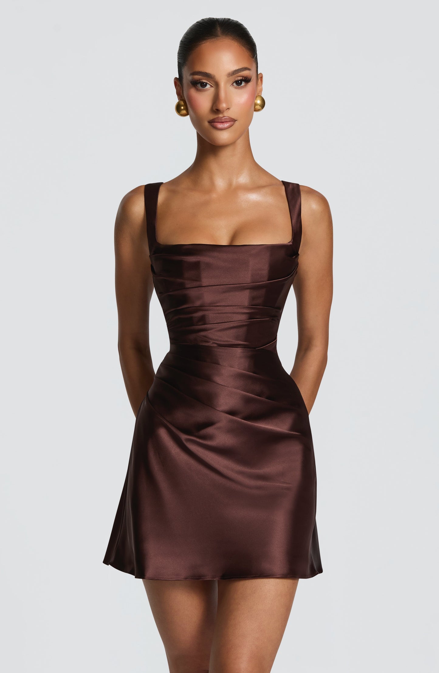 CALANTHE MINI DRESS - PLUM BROWN