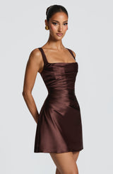 CALANTHE MINI DRESS - PLUM BROWN