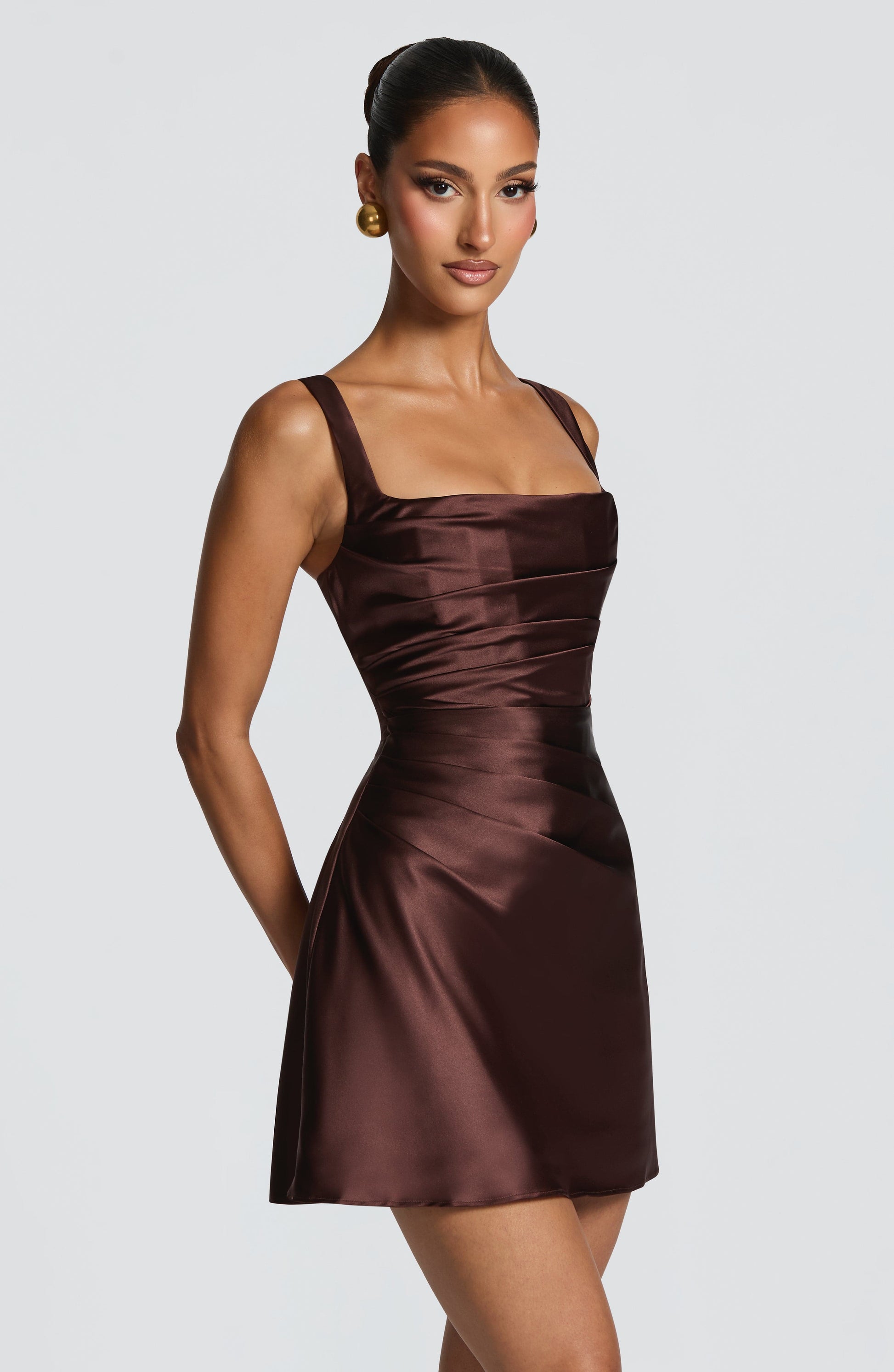 CALANTHE MINI DRESS - PLUM BROWN