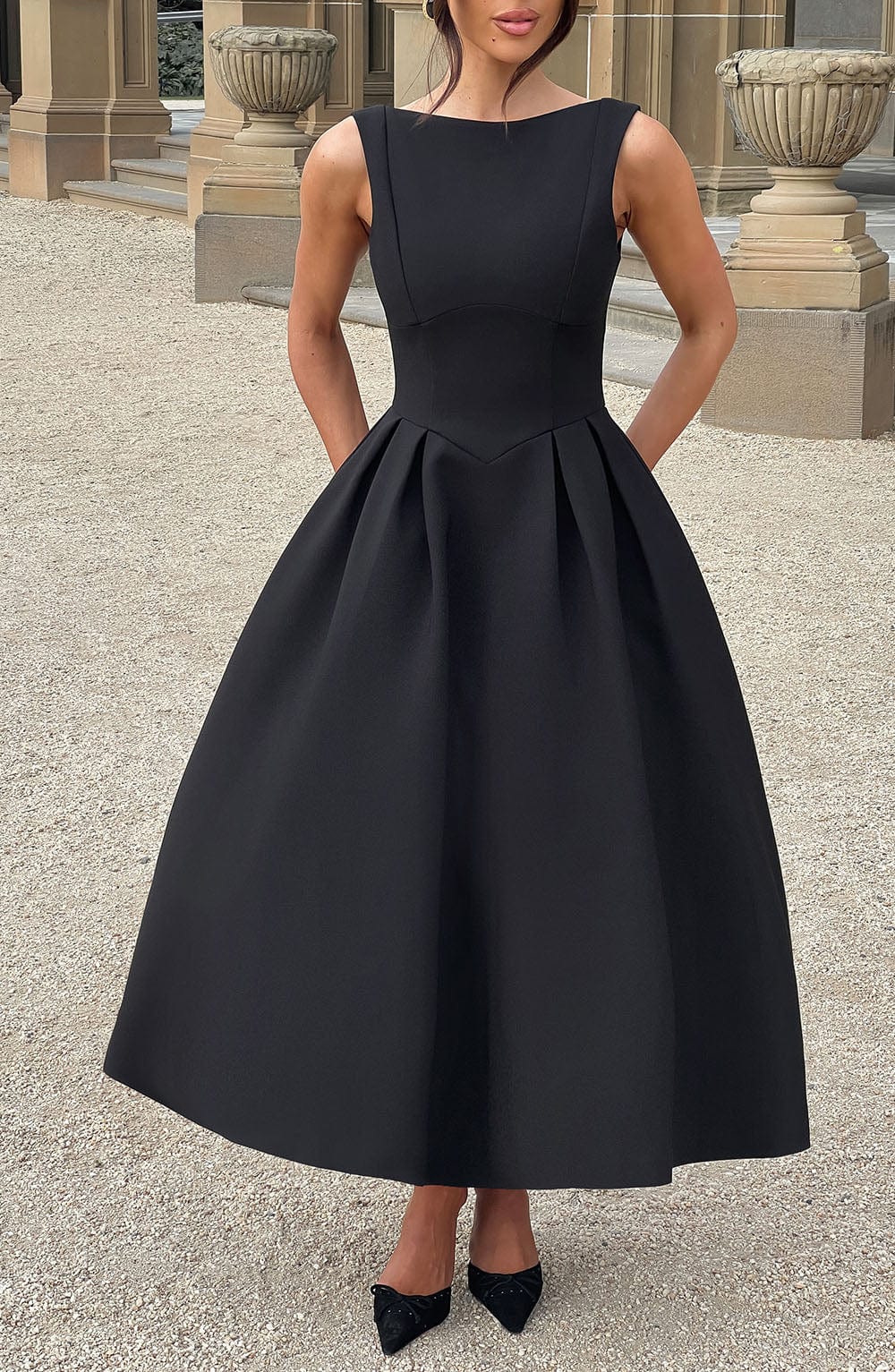 CLARABELLA MIDI DRESS - BLACK
