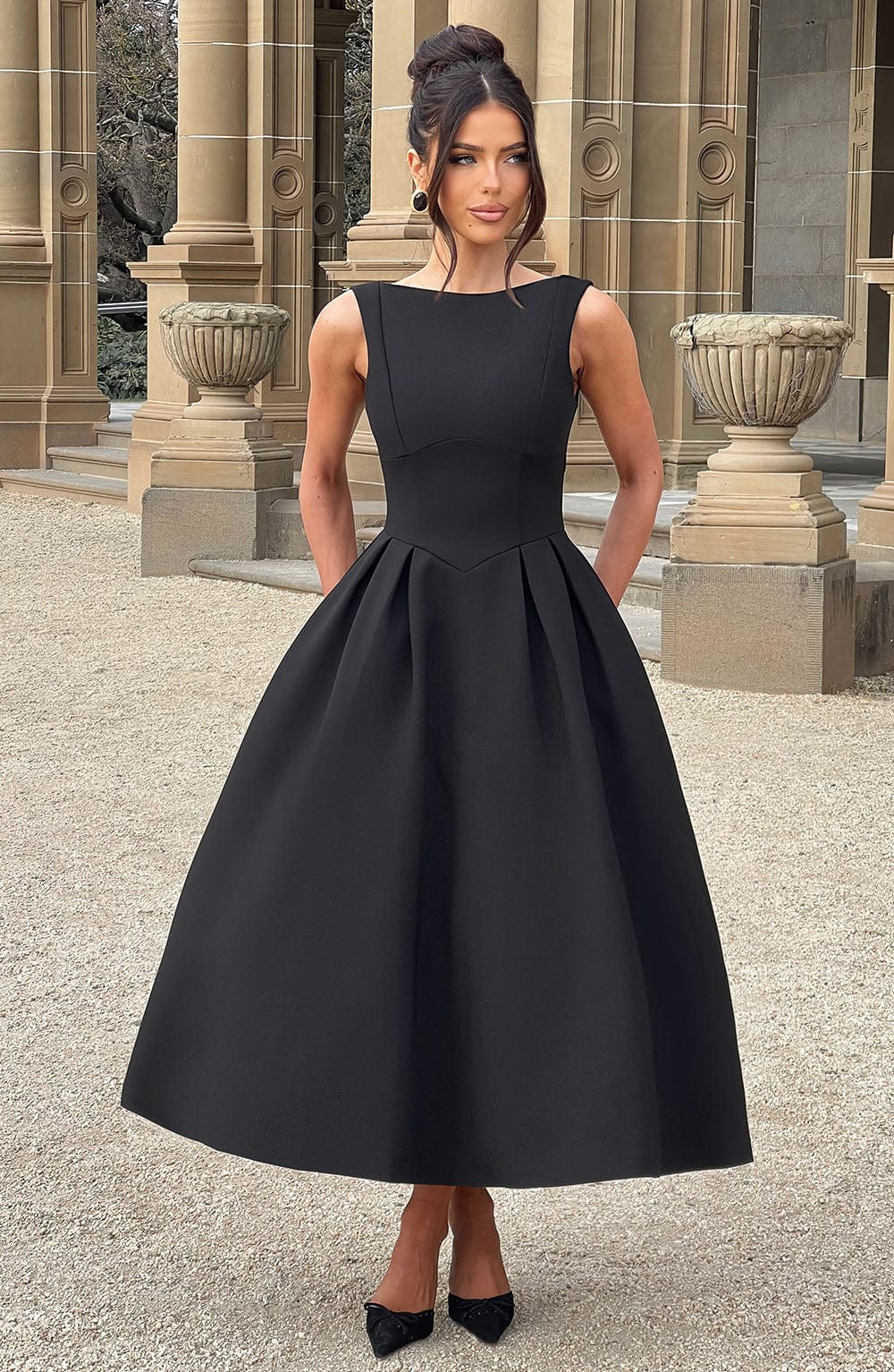 CLARABELLA MIDI DRESS - BLACK