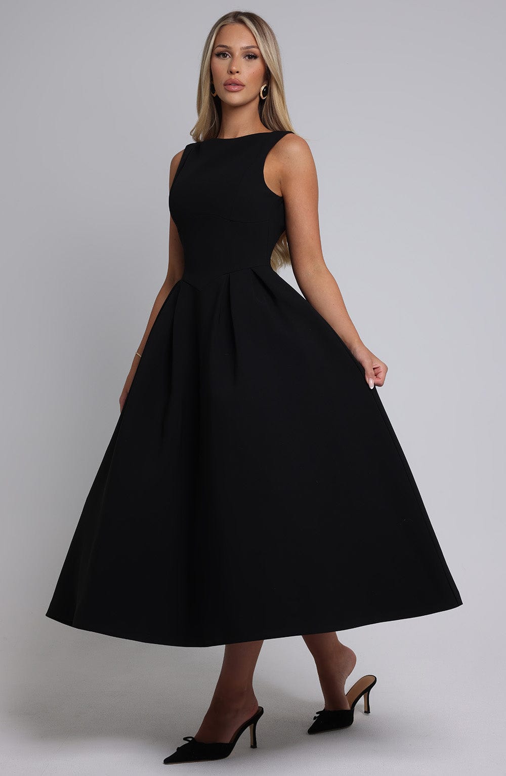 CLARABELLA MIDI DRESS - BLACK