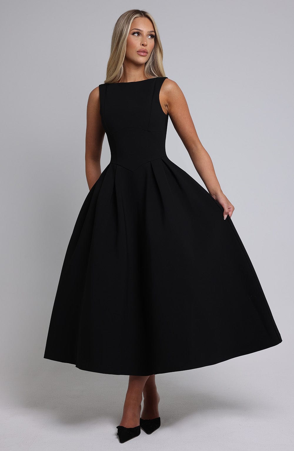 CLARABELLA MIDI DRESS - BLACK