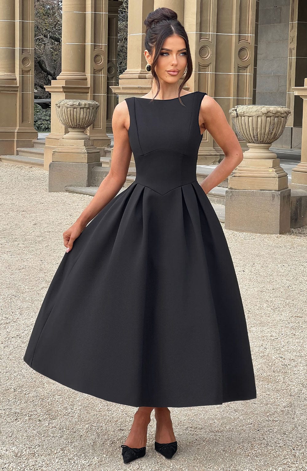 CLARABELLA MIDI DRESS - BLACK