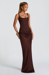 CORNELIA MAXI DRESS - PLUM BROWN