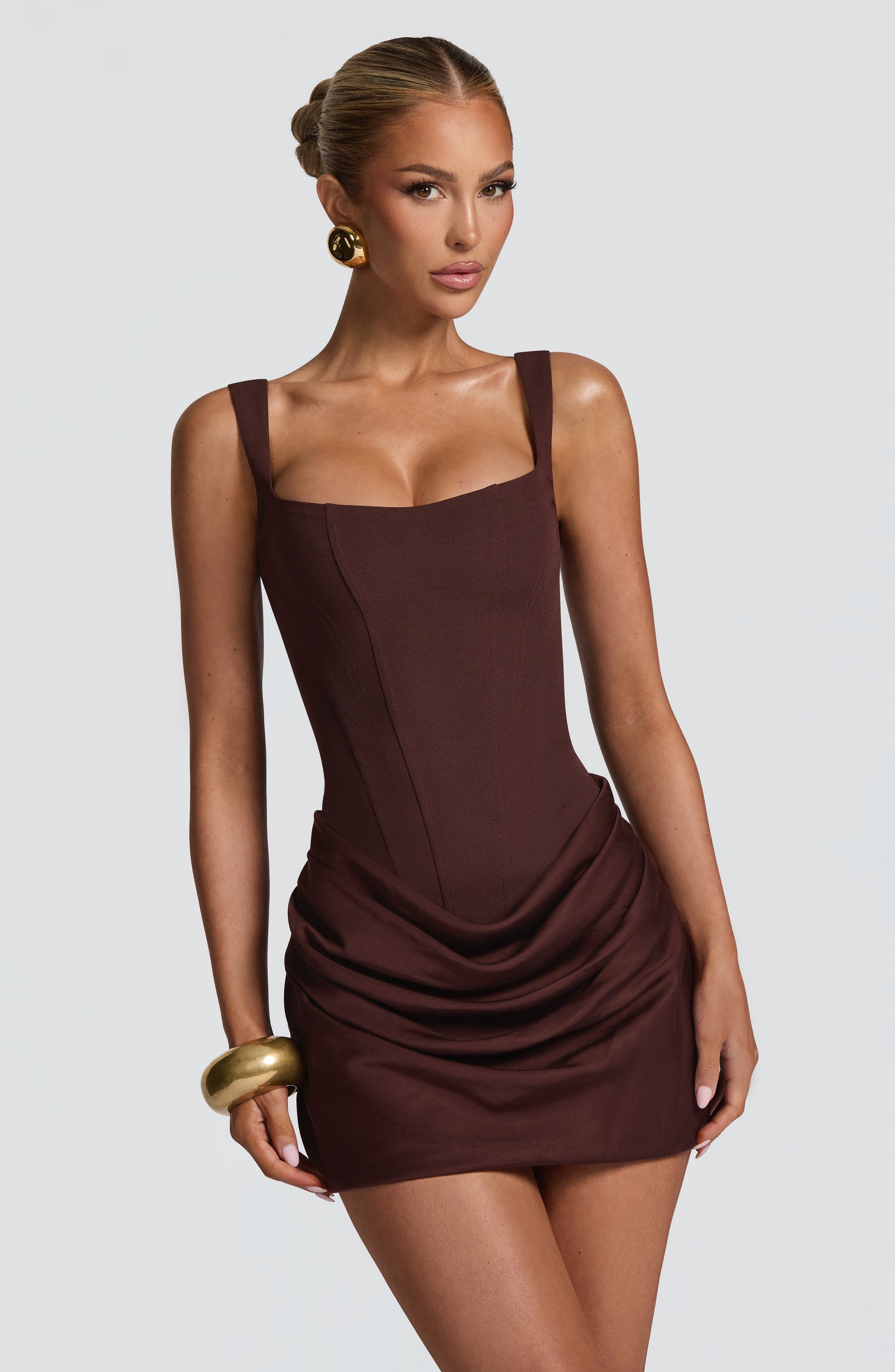 CORNELIA MINI DRESS - PLUM BROWN