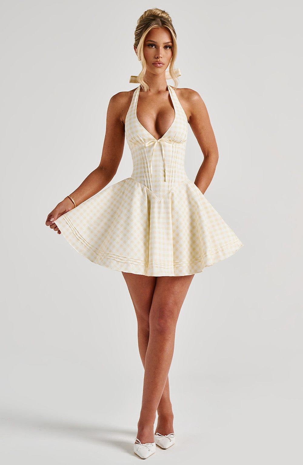 DORIS MINI DRESS - LEMON GINGHAM