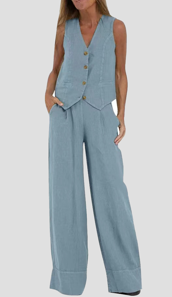 AIRA™ - CONJUNTO ELEGANTE DE DOS PIEZAS CON CHALECO Y PANTALÓN DE PIERNA ANCHA