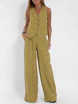 AIRA™ - CONJUNTO ELEGANTE DE DOS PIEZAS CON CHALECO Y PANTALÓN DE PIERNA ANCHA