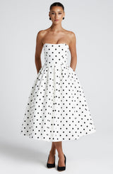 EDITH MIDI DRESS - BLACK POLKA DOT PRINT
