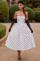 EDITH MIDI DRESS - BLACK POLKA DOT PRINT