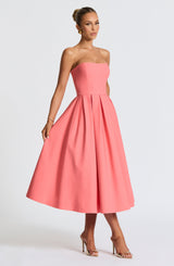 EDITH MIDI DRESS - CORAL PINK