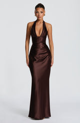 ELOWEN MAXI DRESS - PLUM BROWN