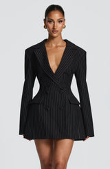 ELVIRA MINI DRESS - BLACK PINSTRIPE