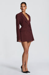 ELVIRA MINI DRESS - BURGUNDY PINSTRIPE