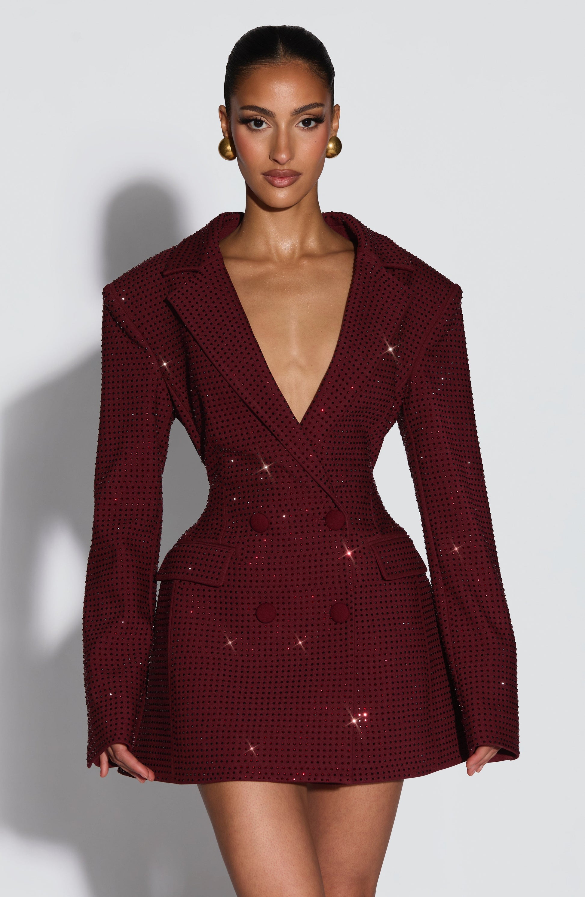 ELVIRA MINI DRESS - BURGUNDY SPARKLE