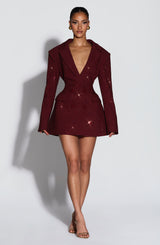 ELVIRA MINI DRESS - BURGUNDY SPARKLE