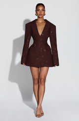 ELVIRA MINI DRESS - PLUM BROWN SPARKLE