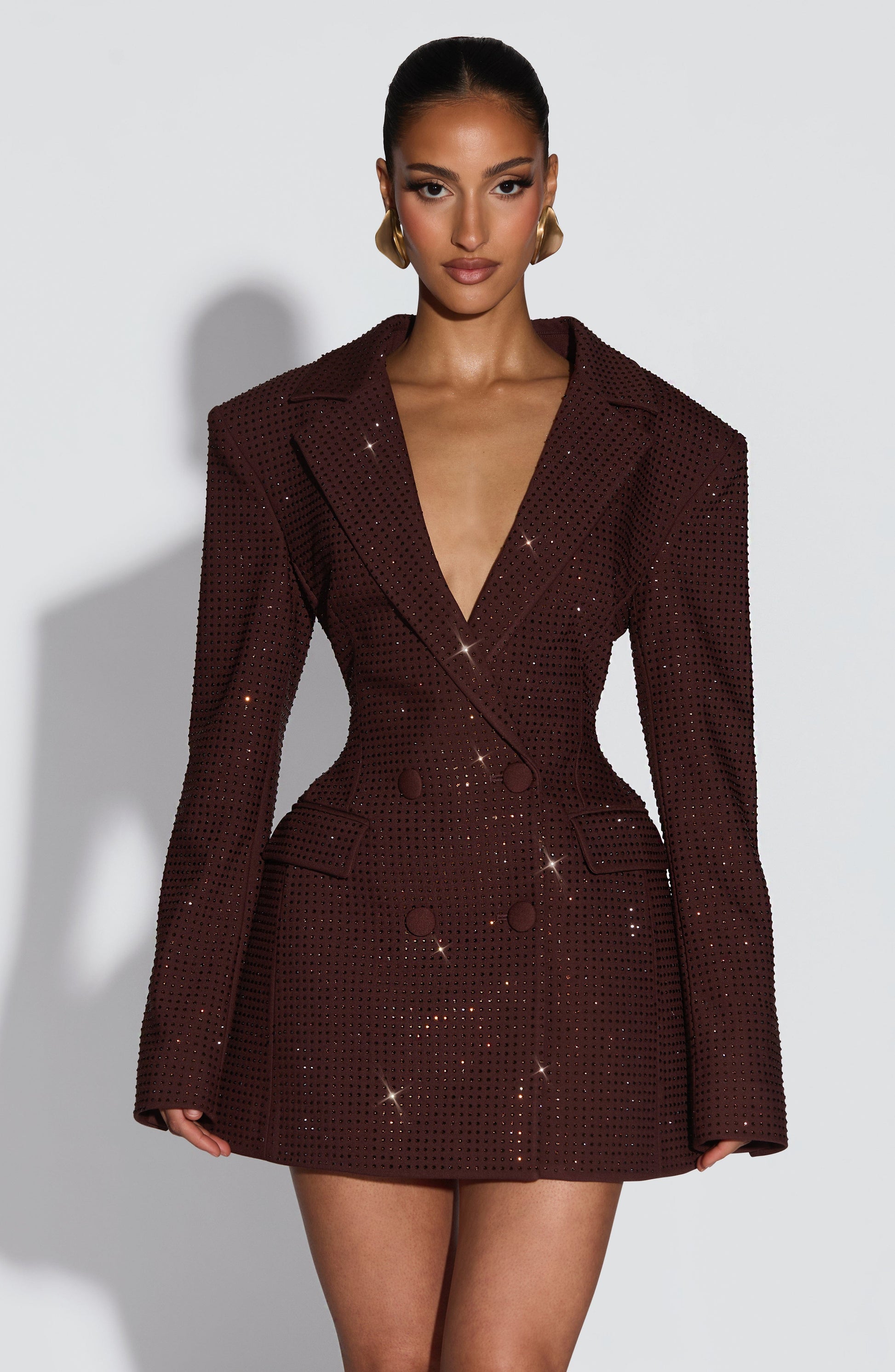 ELVIRA MINI DRESS - PLUM BROWN SPARKLE