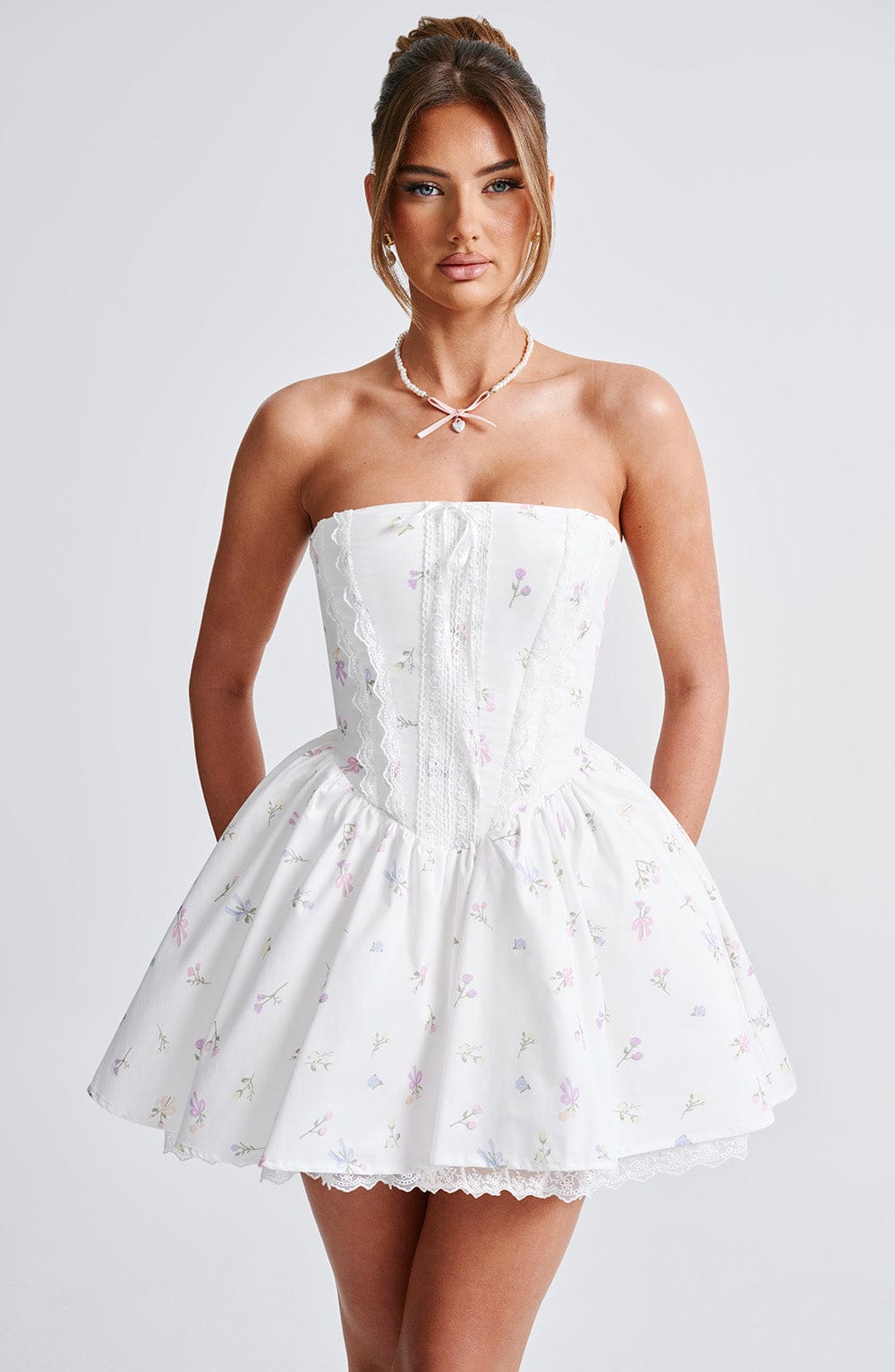EVIE MINI DRESS - WHITE MULTI FLORAL PRINT