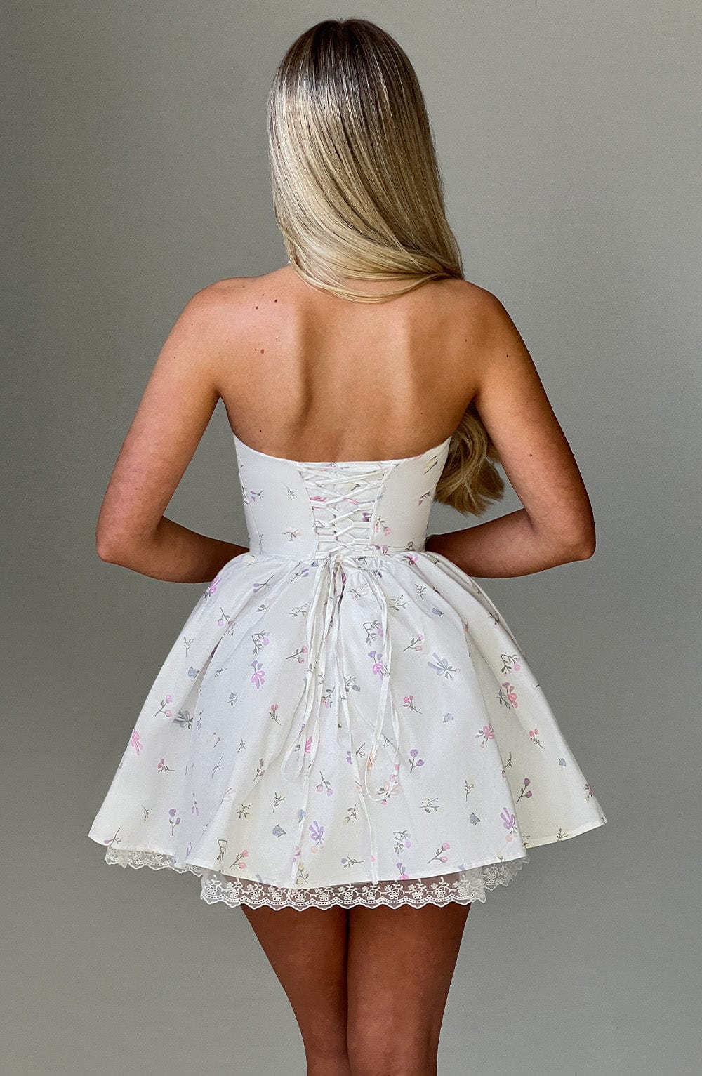 EVIE MINI DRESS - WHITE MULTI FLORAL PRINT