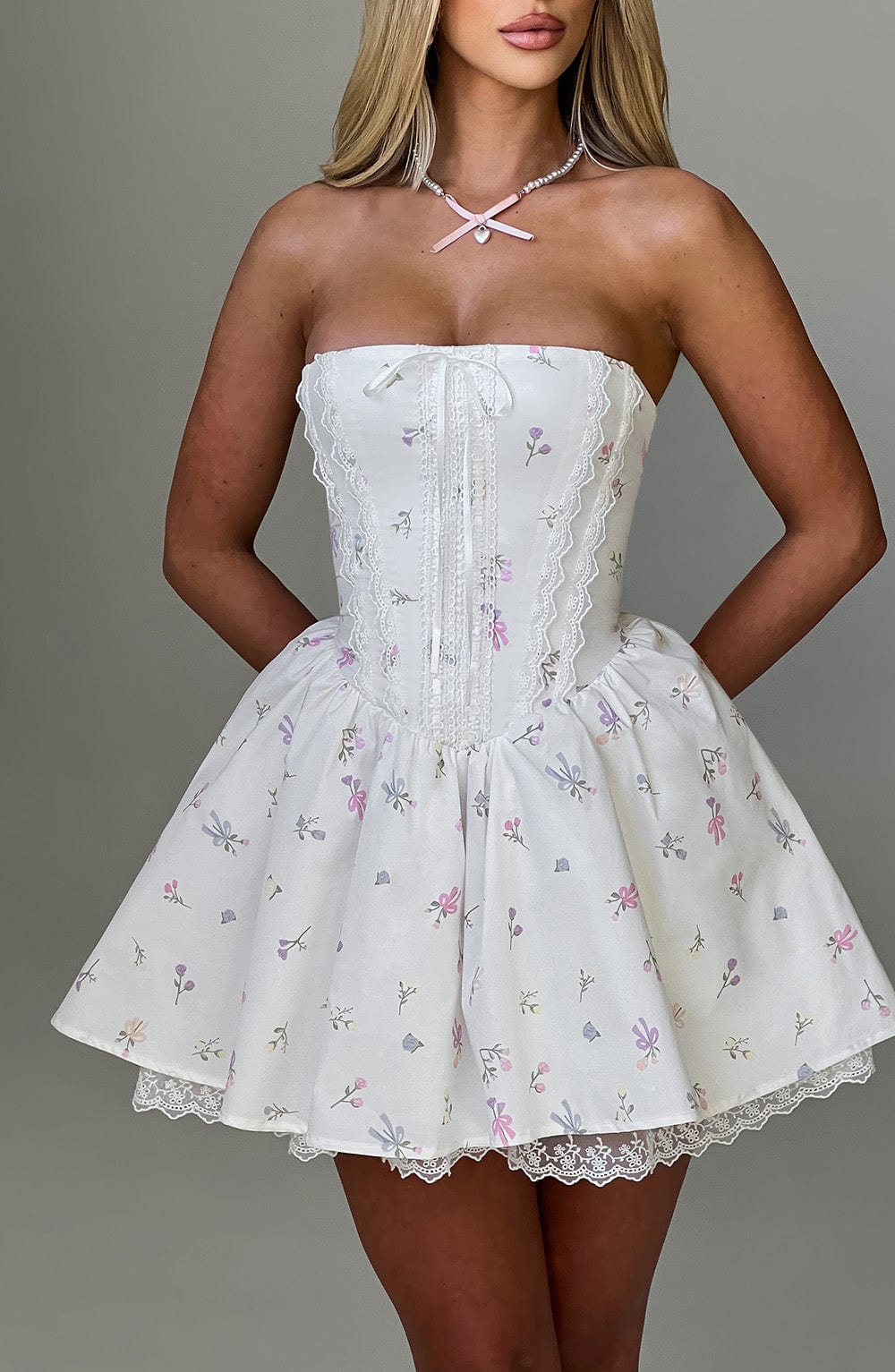 EVIE MINI DRESS - WHITE MULTI FLORAL PRINT