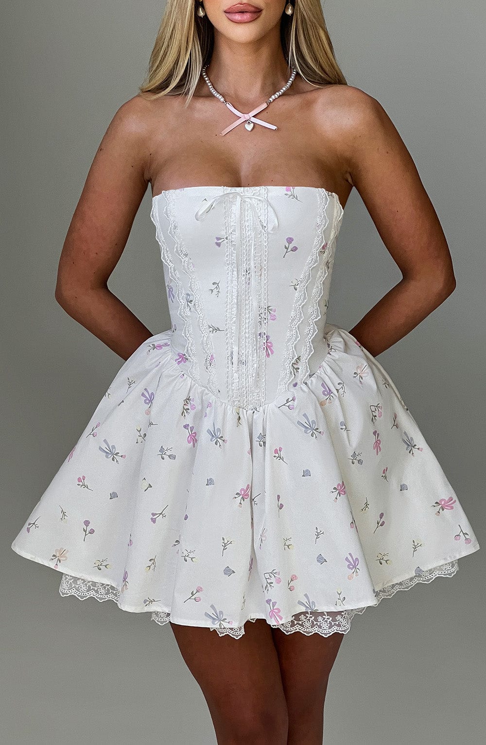 EVIE MINI DRESS - WHITE MULTI FLORAL PRINT