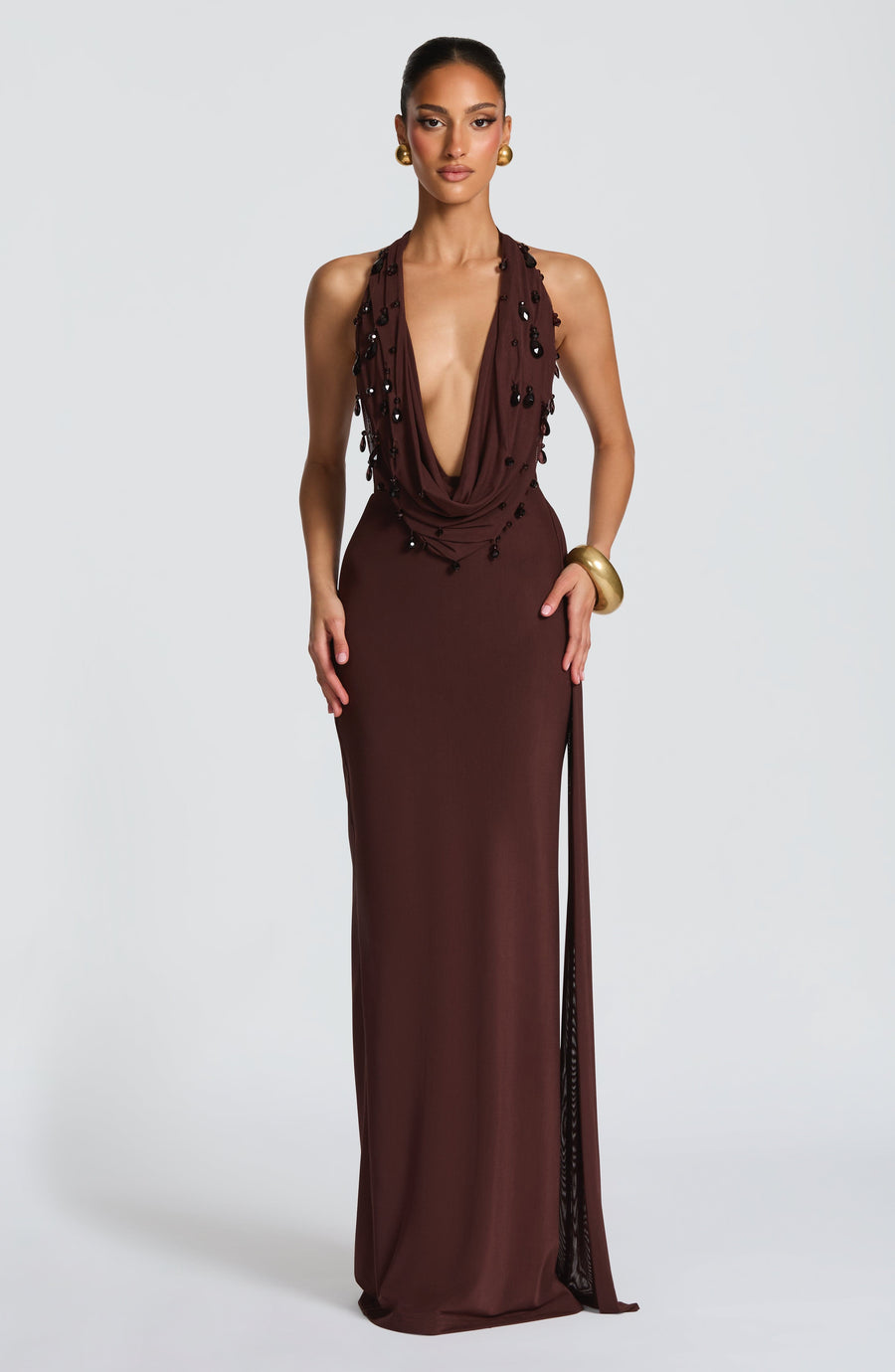 VESTIDO LARGO FABIA - MARRÓN CIRUELA