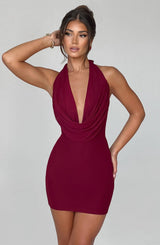 FALLON MINI DRESS - BURGUNDY