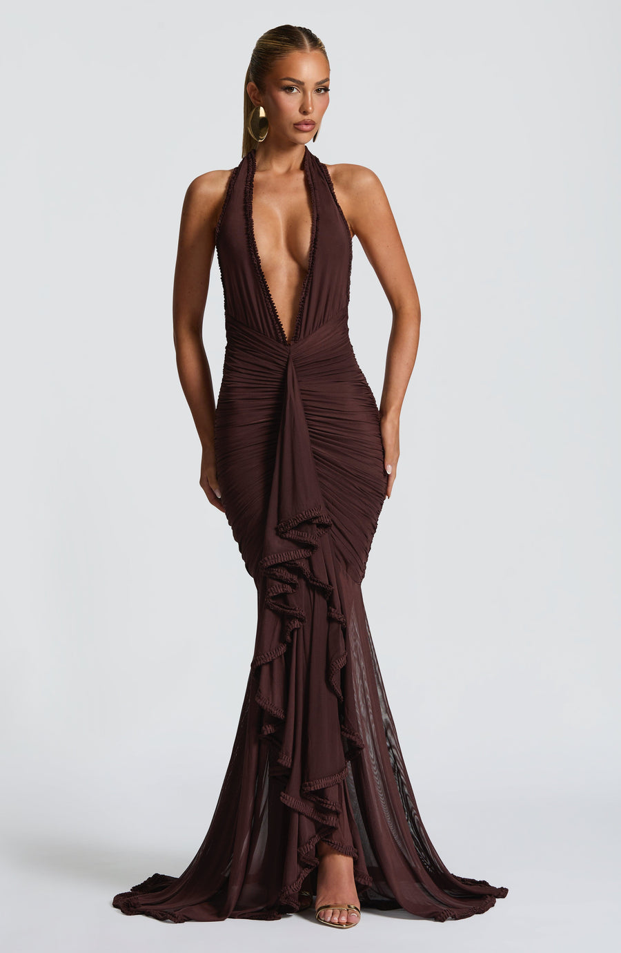 VESTIDO LARGO JANESSA - MARRÓN CIRUELA