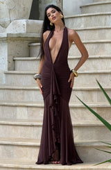 JANESSA MAXI DRESS - PLUM BROWN