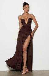 JUNIA MAXI DRESS - PLUM BROWN