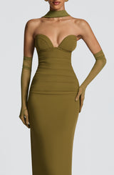LINDSEY MAXI DRESS - DEEP OLIVE