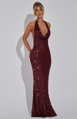 LORENA MAXI DRESS - WINE LINED