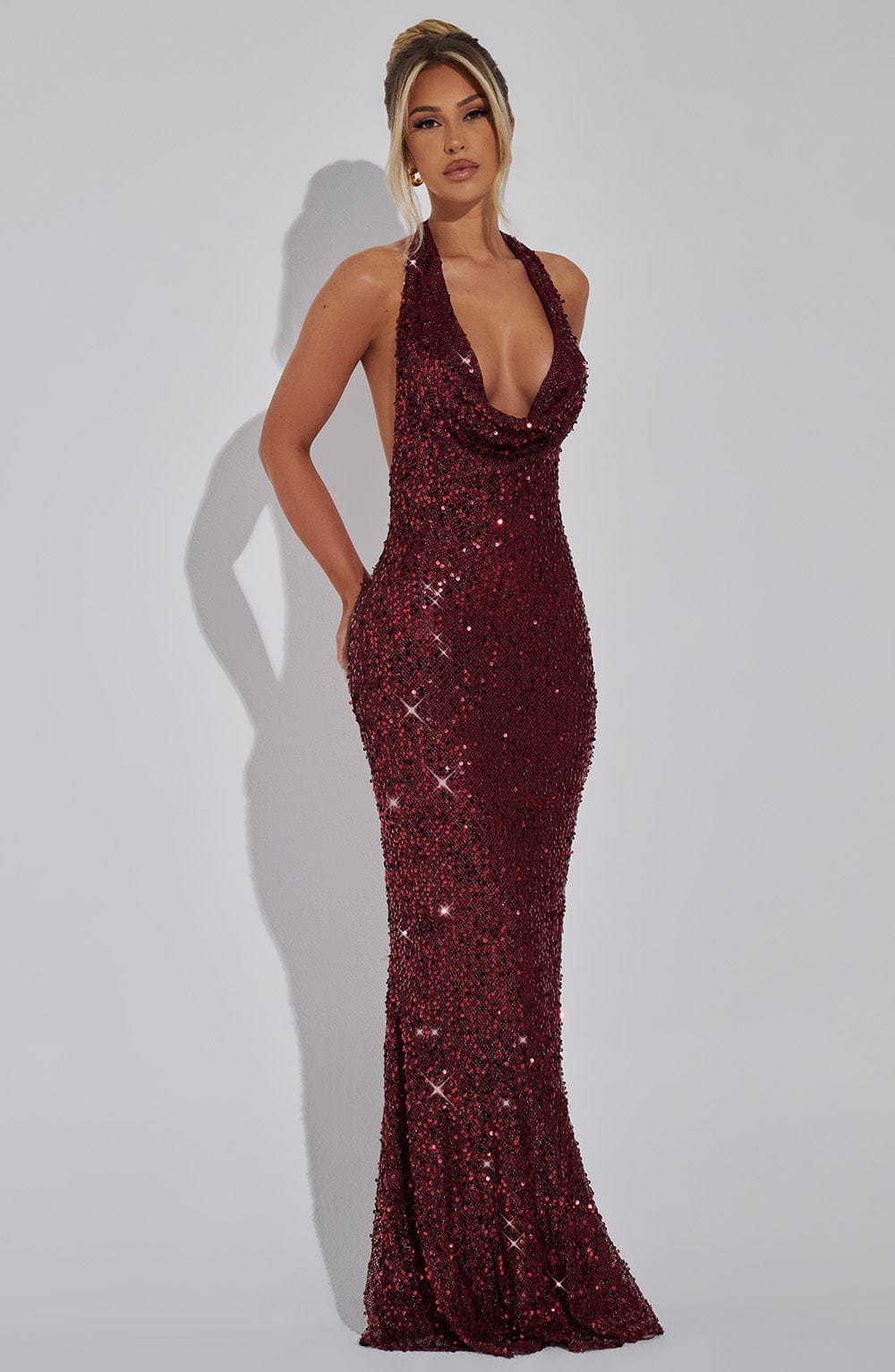 LORENA MAXI DRESS - WINE LINED