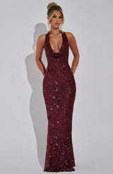 LORENA MAXI DRESS - WINE LINED