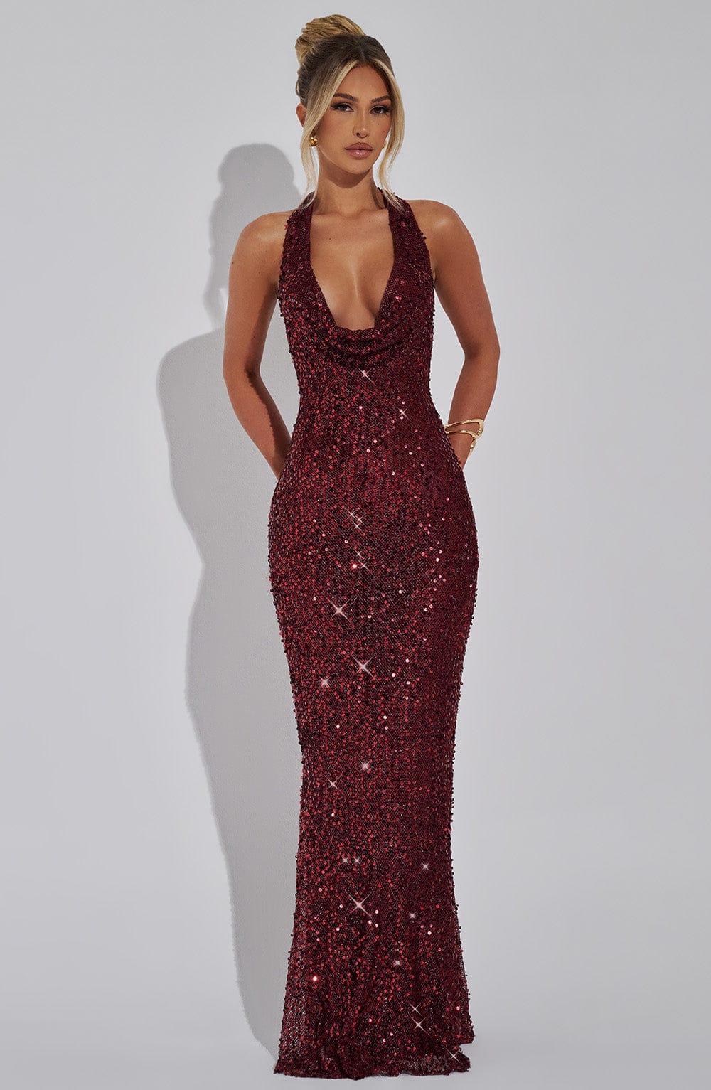 LORENA MAXI DRESS - WINE LINED