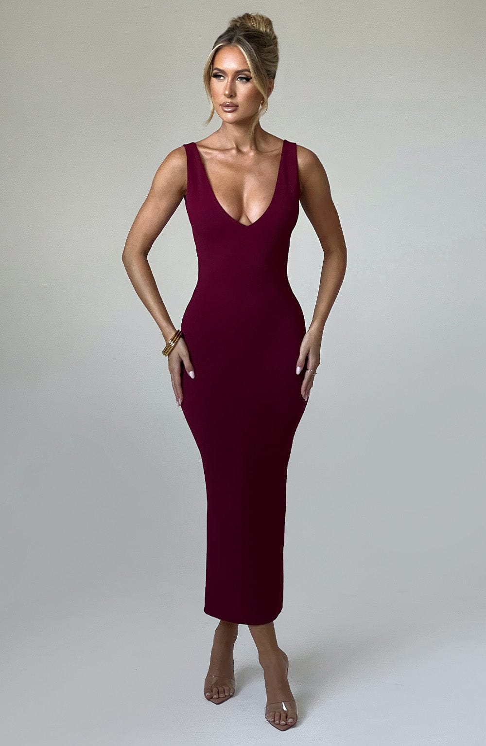 LUCINDA MIDI DRESS - BURGUNDY