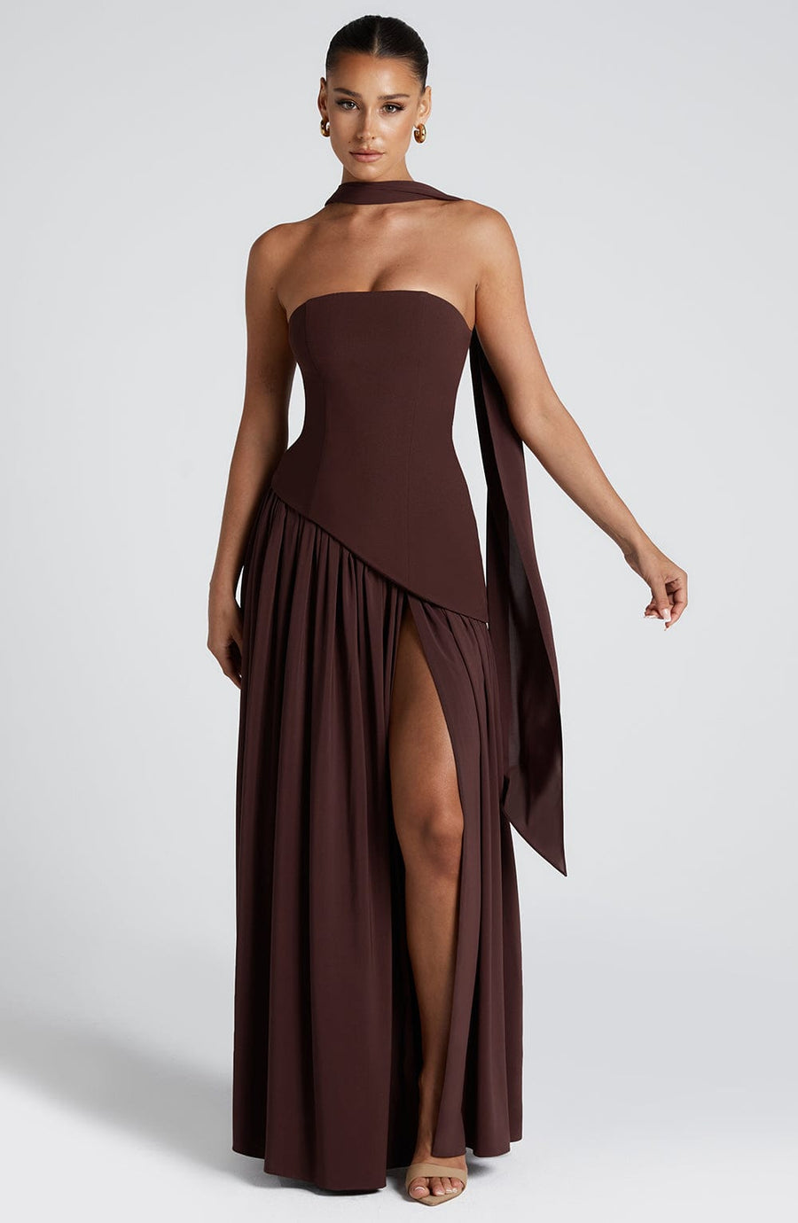 VESTIDO LARGO MALIYAH - MARRÓN CIRUELA