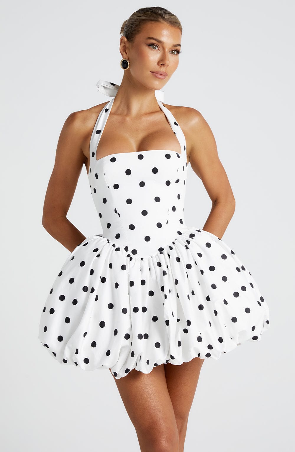 MARICIA MINI DRESS - BLACK POLKA DOT PRINT